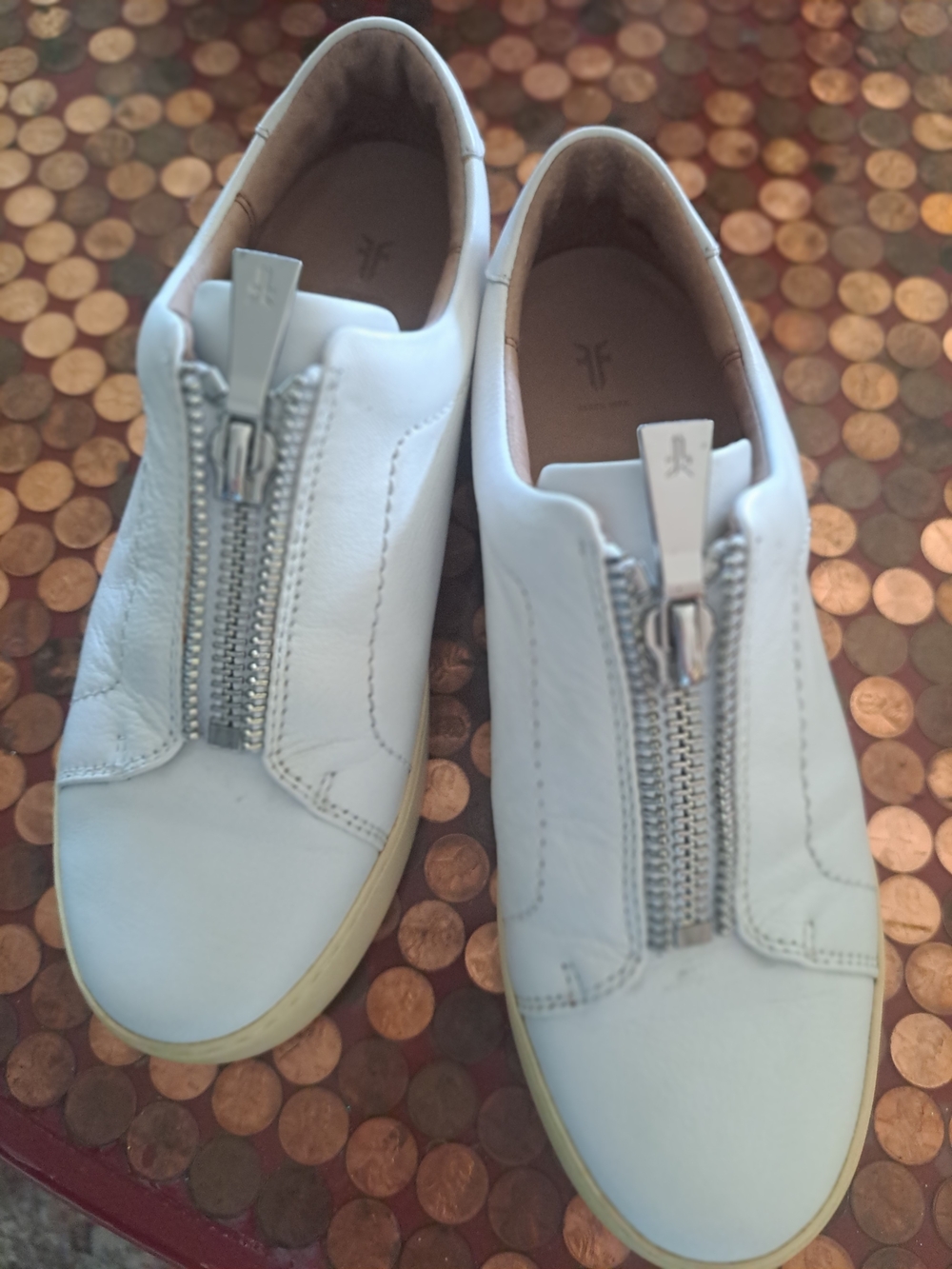 Frye White Leather Zip-Front Slip-On Sneakers 8 1/2